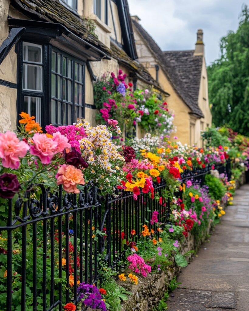 Iron Fences Adorned with Herbs and Blooms