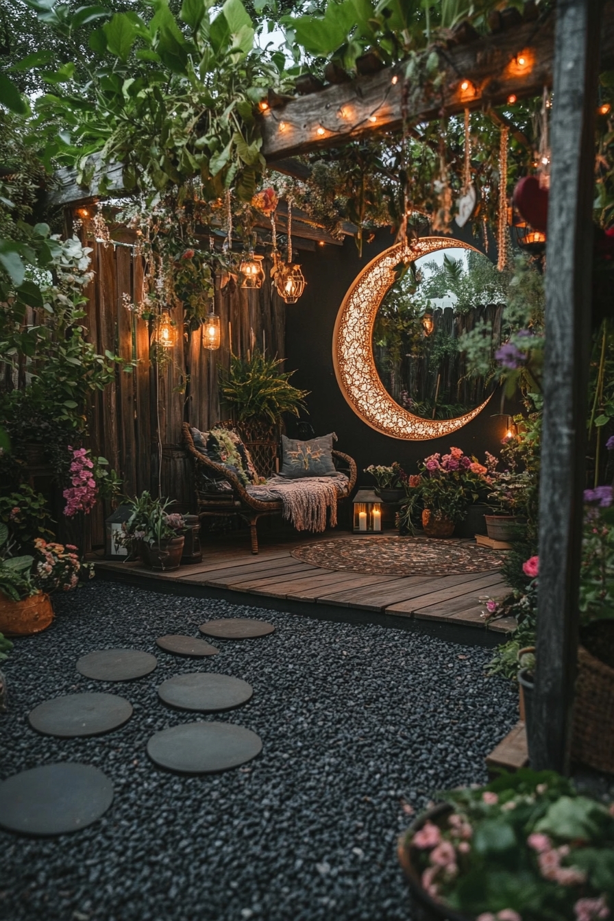 Witchy Moon Garden with Soft Lighting