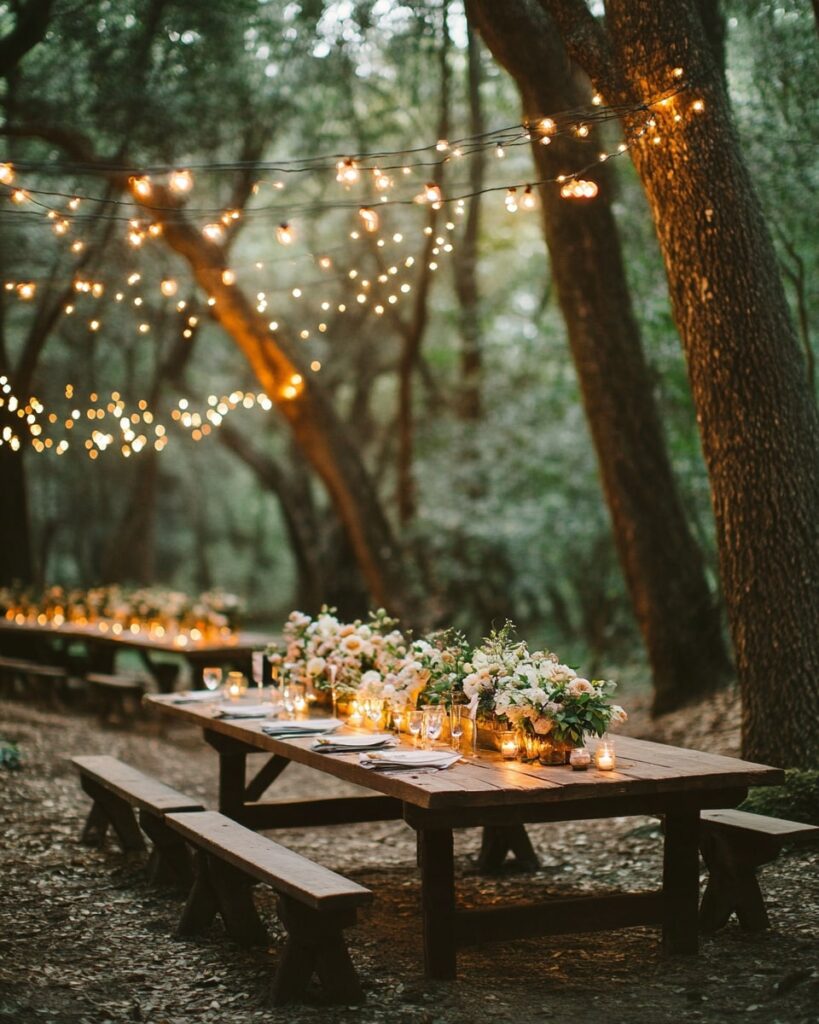 candlelit rustic tables
