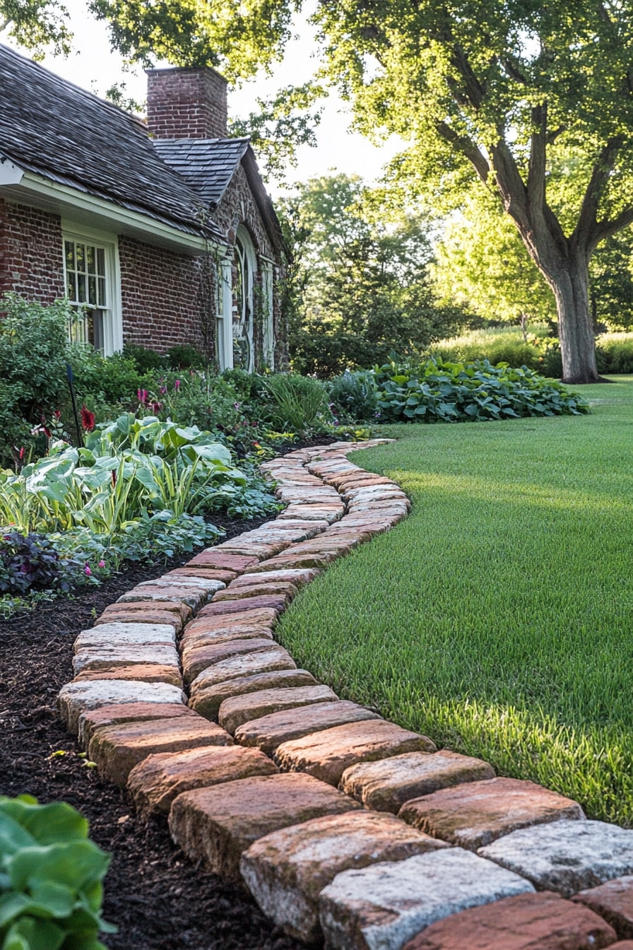 Meandering Border with Weathered Brick