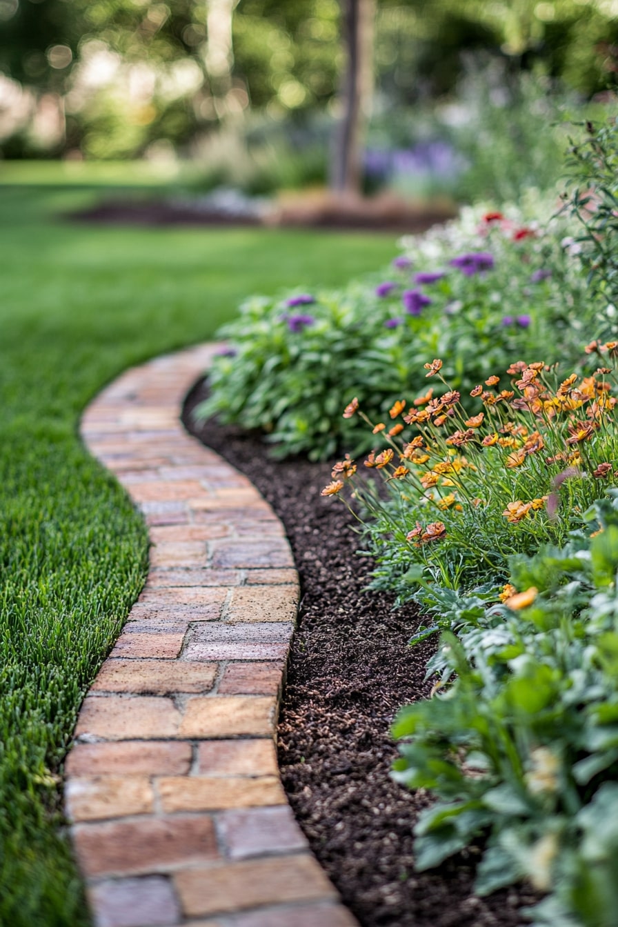 Curve a Brick Border Around Lush Flower Beds