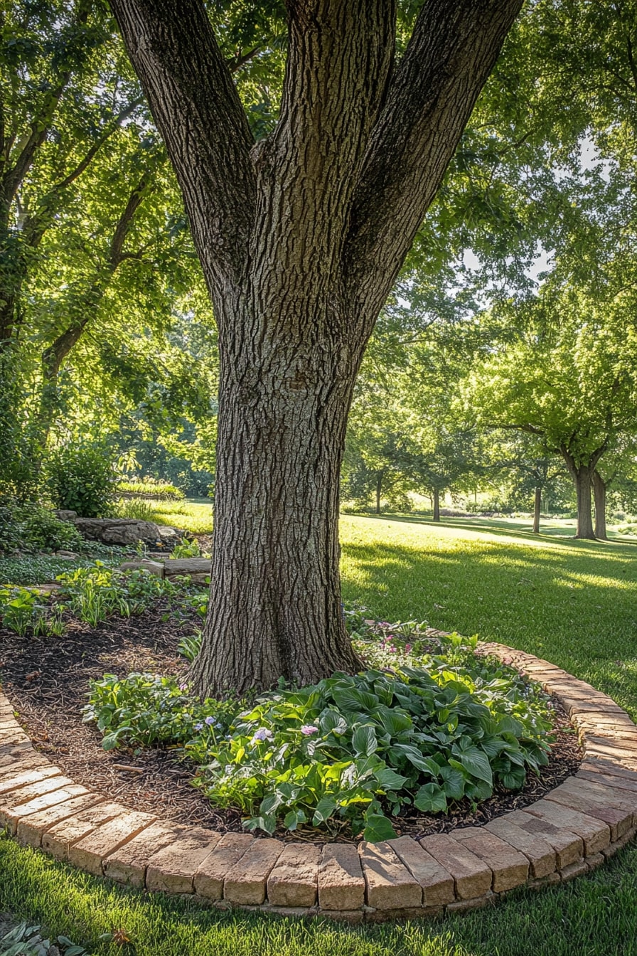 Mature Trees with a Brick Ring Garden