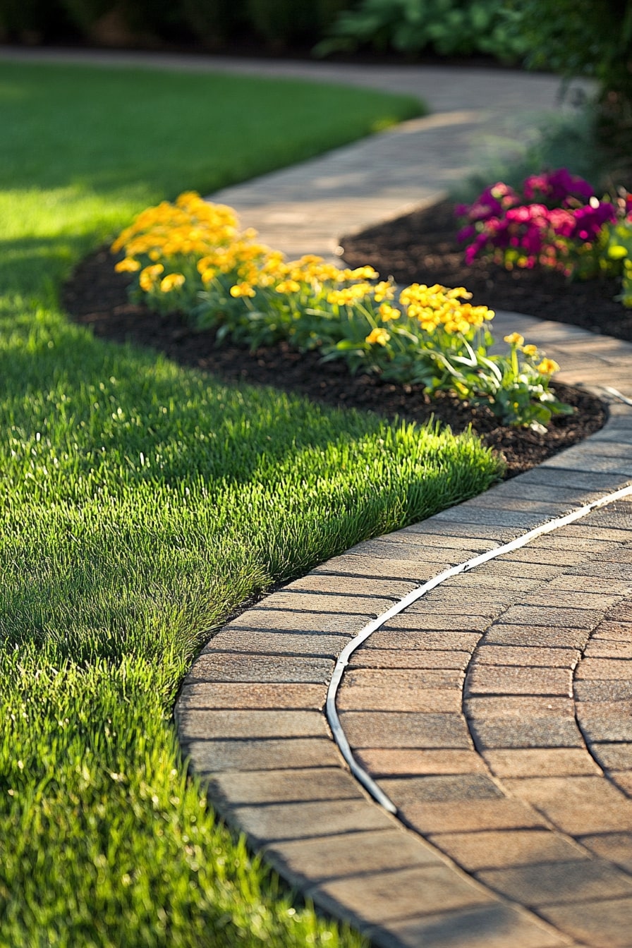 Brick Walkways with Edged Garden Curves