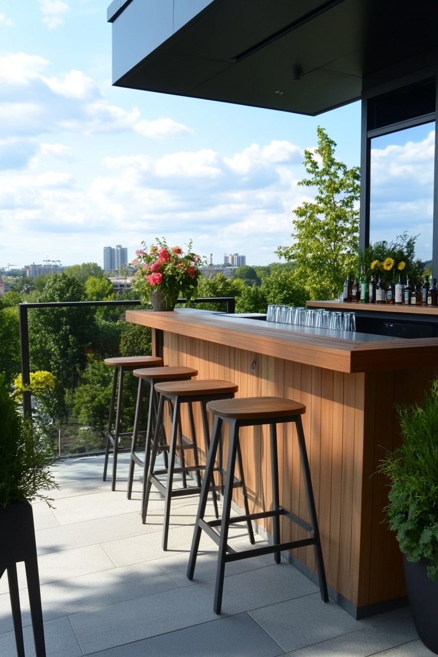 Sleek Bar Setup with Skyline Views