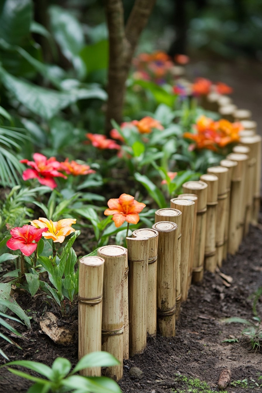 Define Flower Beds with Vertical Bamboo Segments
