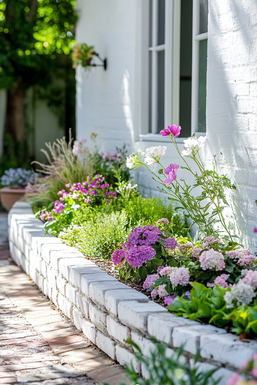 Brighten a Facade with Whitewashed Brick Raised Beds