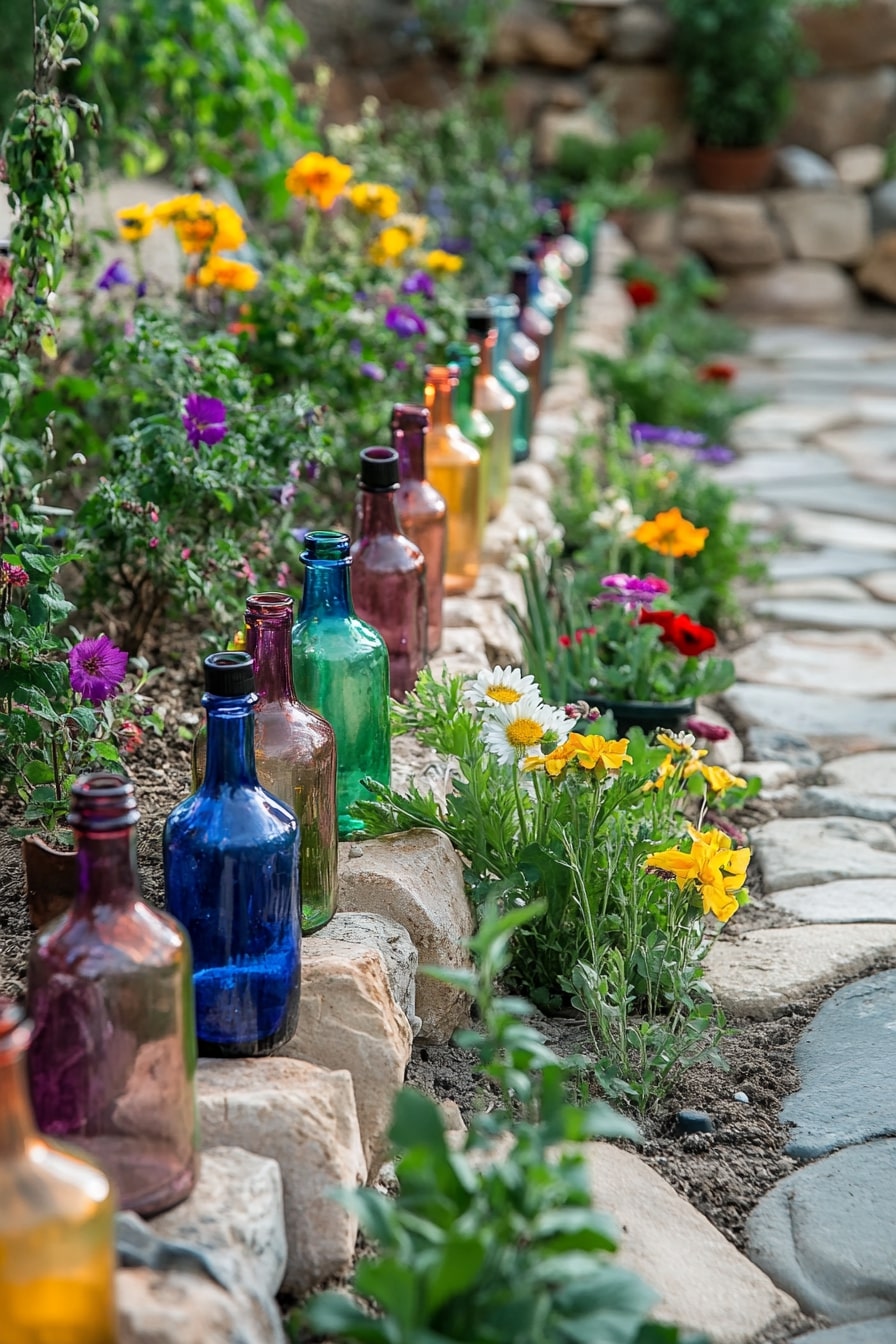 Line a Garden Edge with Colorful Upcycled Bottles