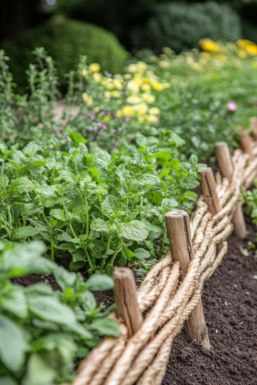 Twist Natural Rope Between Stakes for a Soft-Edged Border