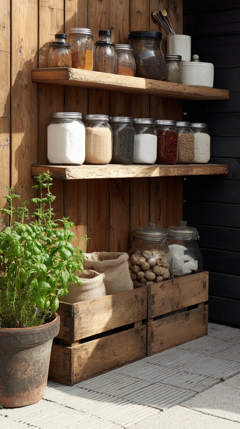 Wood Wall for Open-Air Herb Storage
