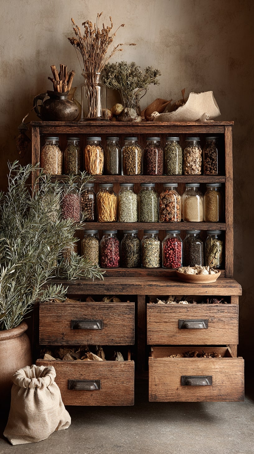 Glass Jars and Rustic Drawers for a Farmhouse