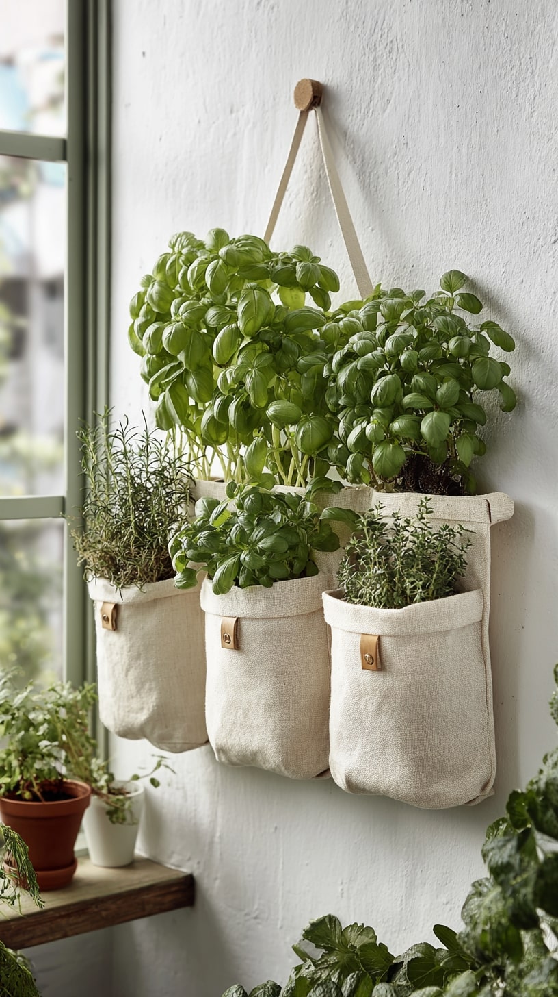 Hang Canvas Pockets for Breathable Wall Herb Storage