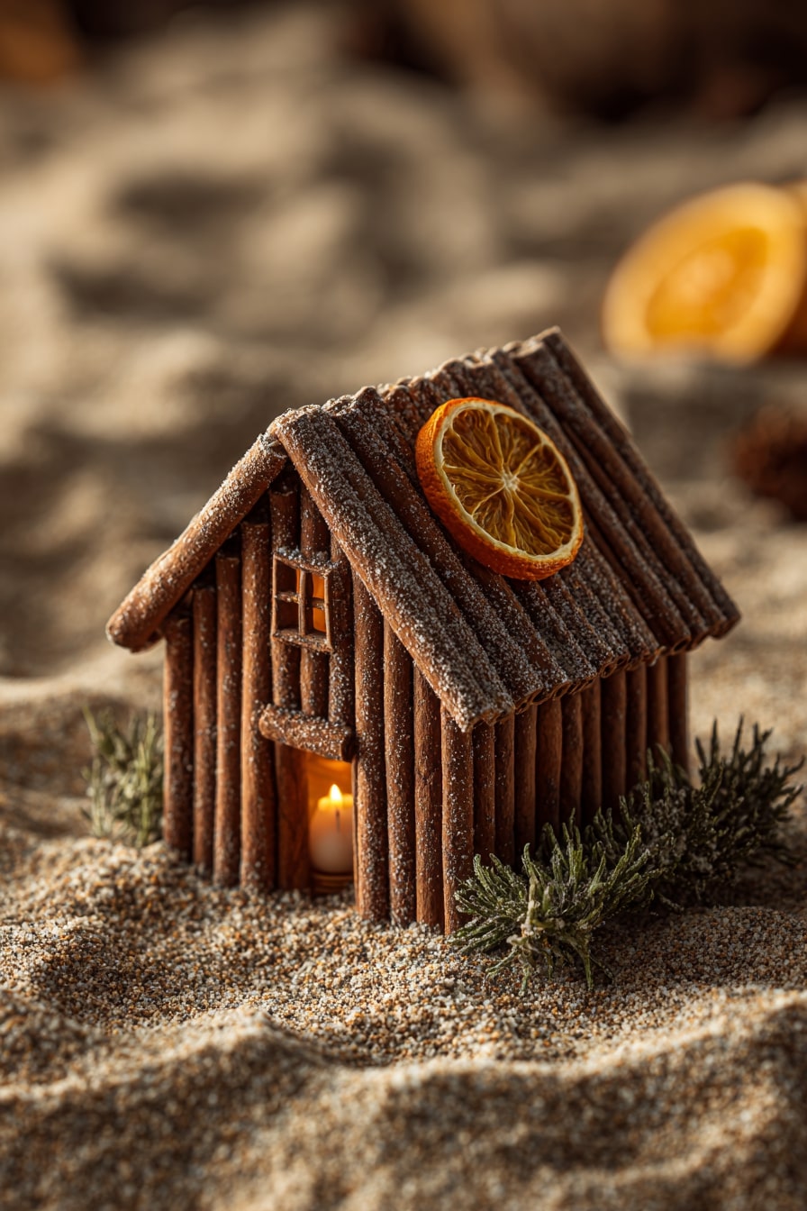 Build a Mini Cabin with Cinnamon Sticks and Citrus Accents
