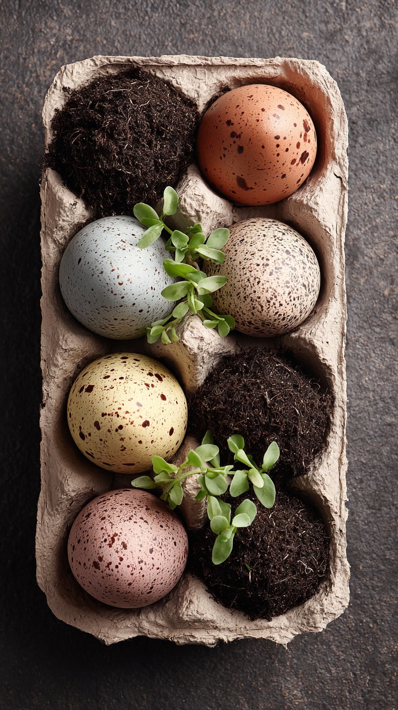 Pair Painted Eggshells with Soil Pods for Seed Starting