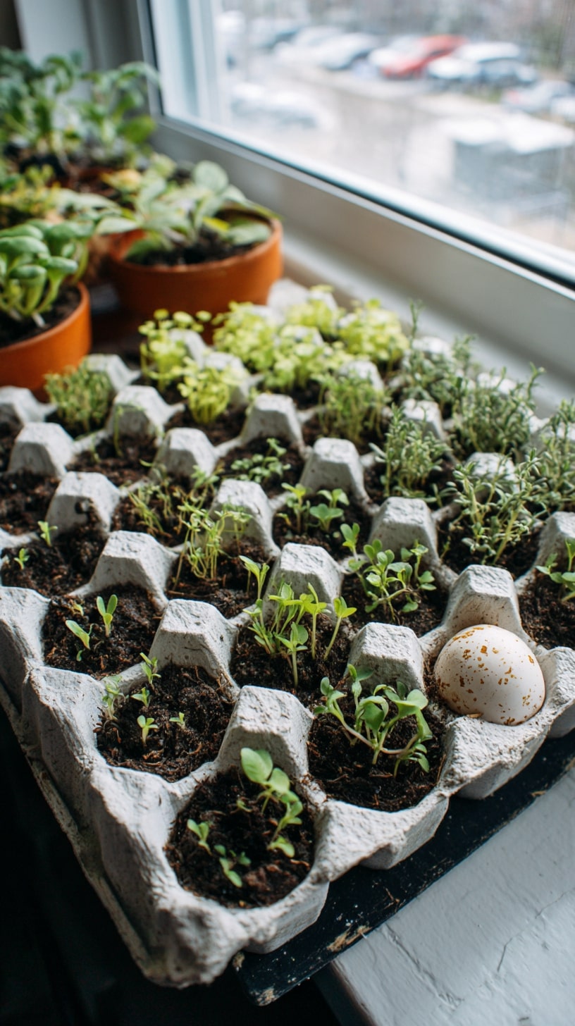 Fill Carton Trays with Dense Windowsill Seed Starts